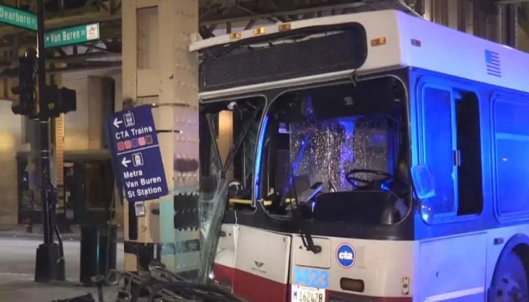 A Driver Going the Wrong Way Hits a Bus in Downtown Chicago