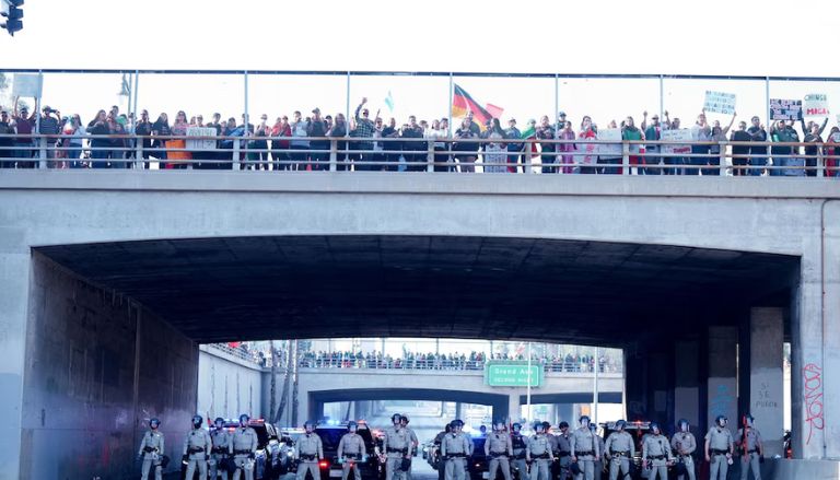 Protesters Against Planned Deportations Are Blocking a Major Highway in Los Angeles